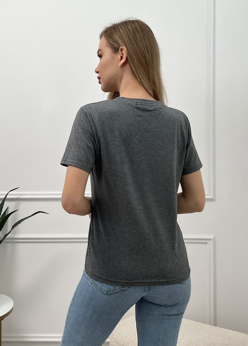 Темно-сіра літня футболка жіноча з коротким рукавом ISSA PLUS WN20-463