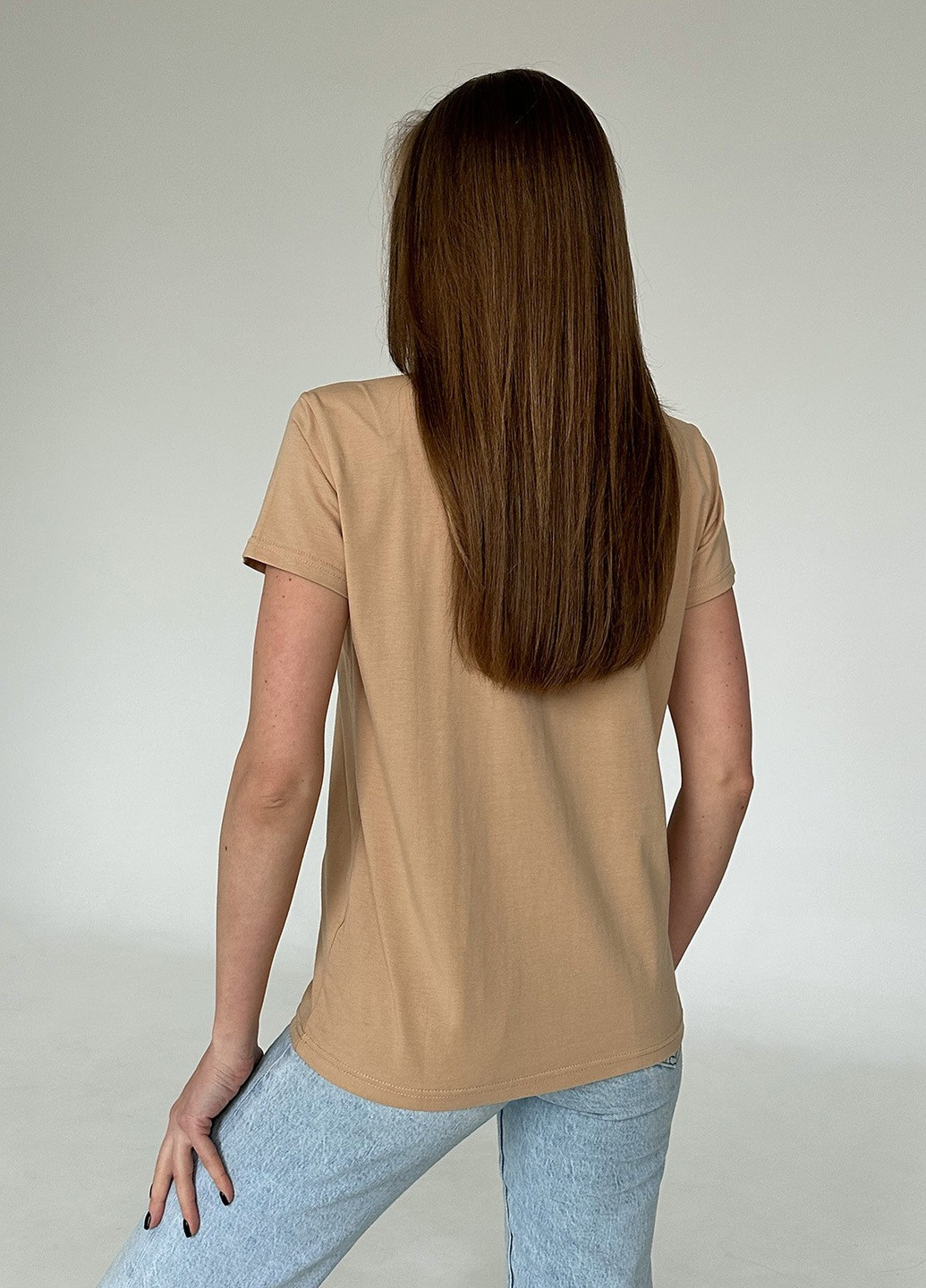 Бежевая летняя футболка женская с коротким рукавом ISSA PLUS WN20-449