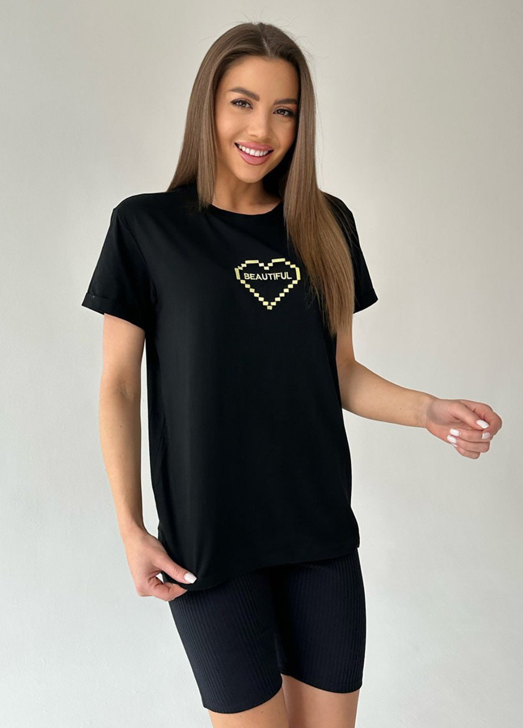 Черная летняя футболка женская с коротким рукавом ISSA PLUS WN20-450