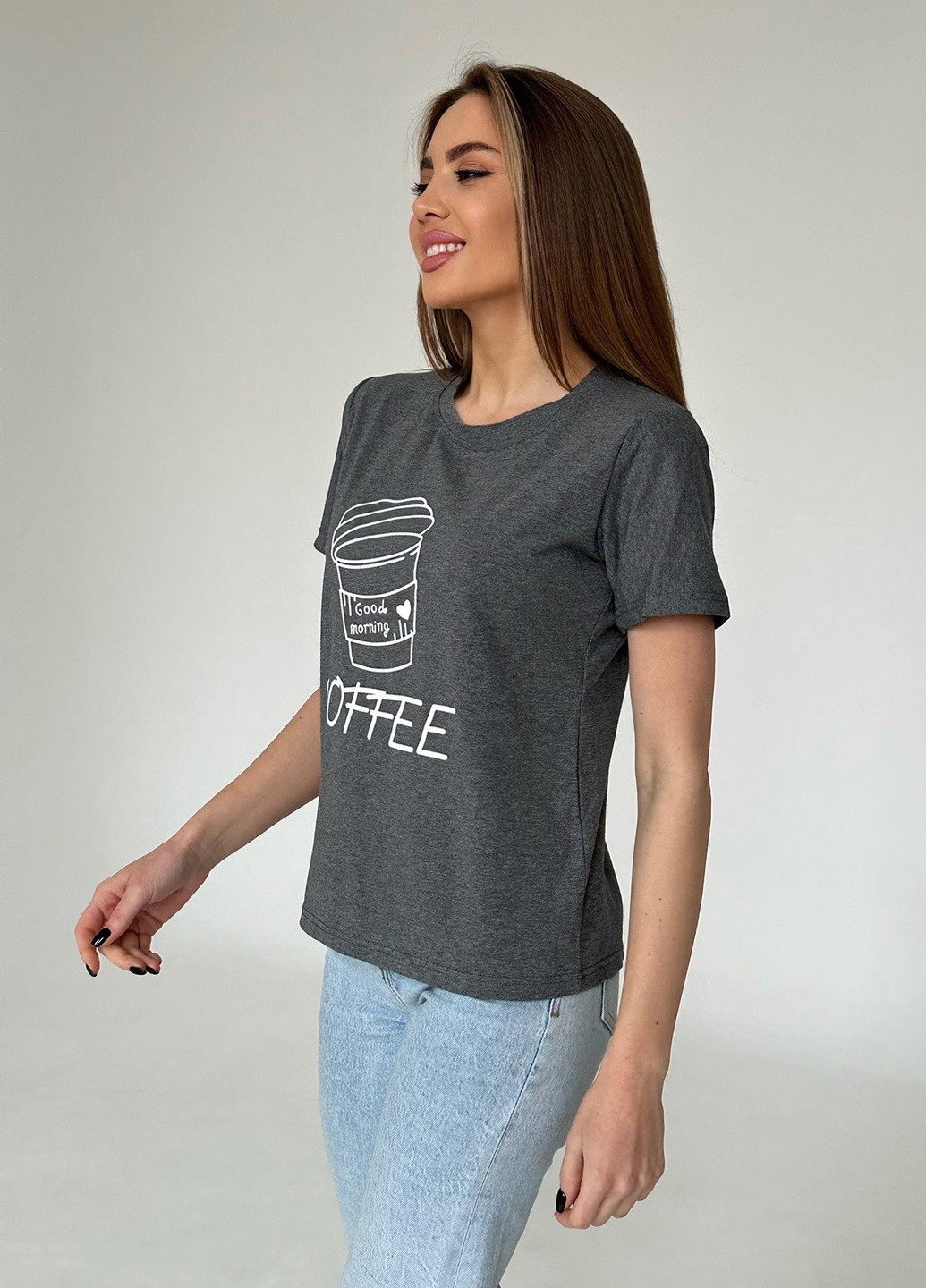 Темно-серая летняя футболка женская с коротким рукавом ISSA PLUS WN20-462