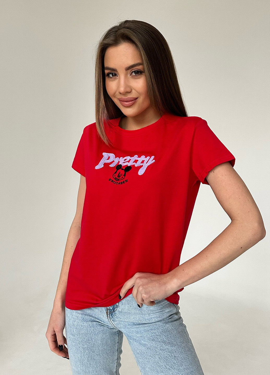 Красная летняя футболка женская с коротким рукавом ISSA PLUS WN20-449