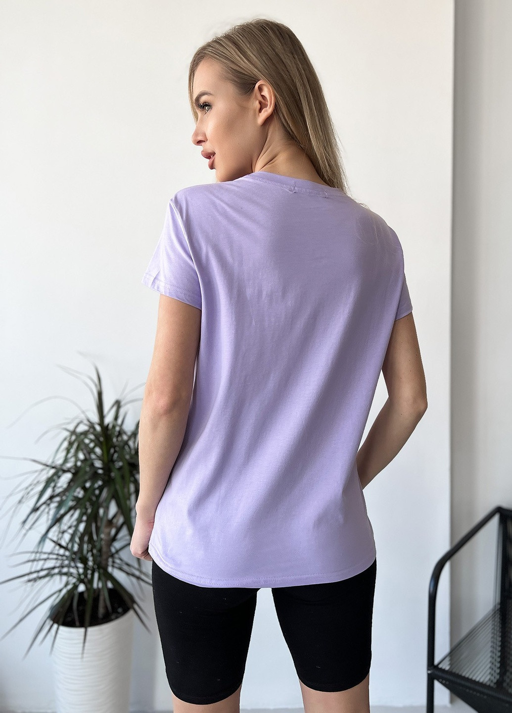 Сиреневая летняя футболка женская с коротким рукавом ISSA PLUS WN20-449