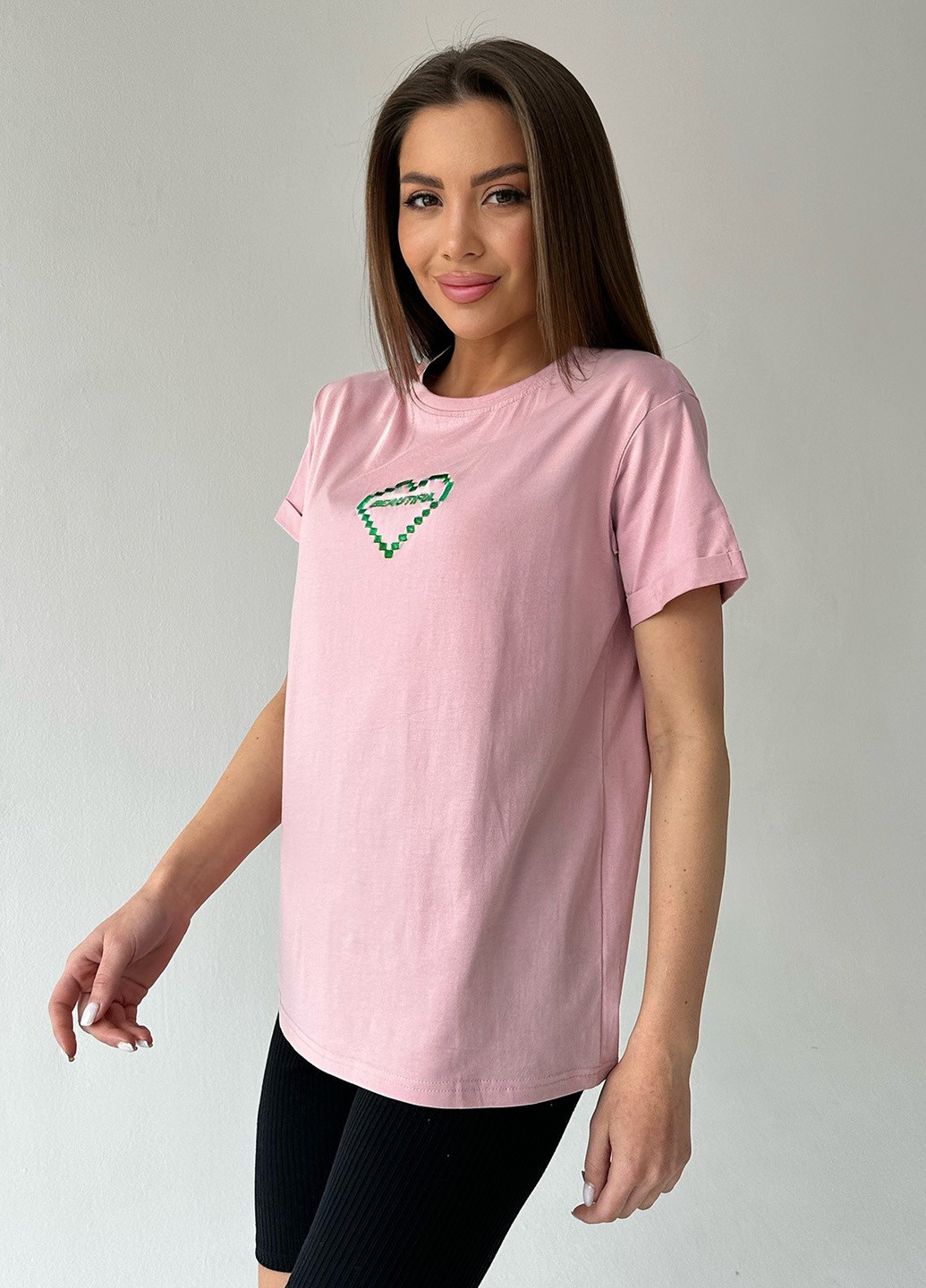 Рожева літня футболка жіноча з коротким рукавом ISSA PLUS WN20-450