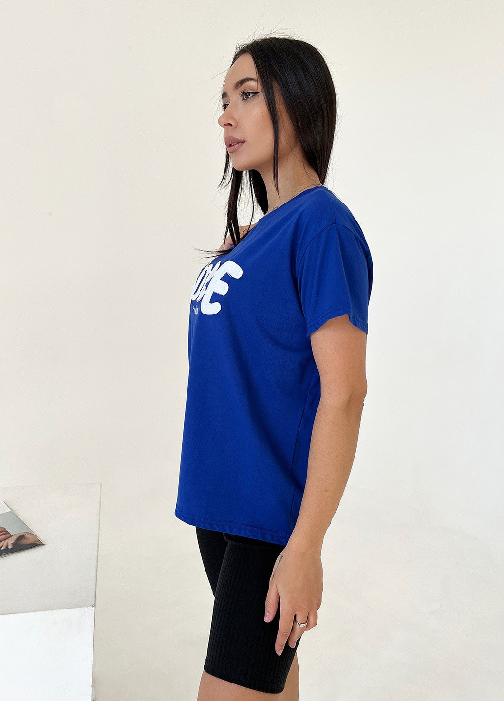 Синяя летняя футболка женская с коротким рукавом ISSA PLUS WN20-455