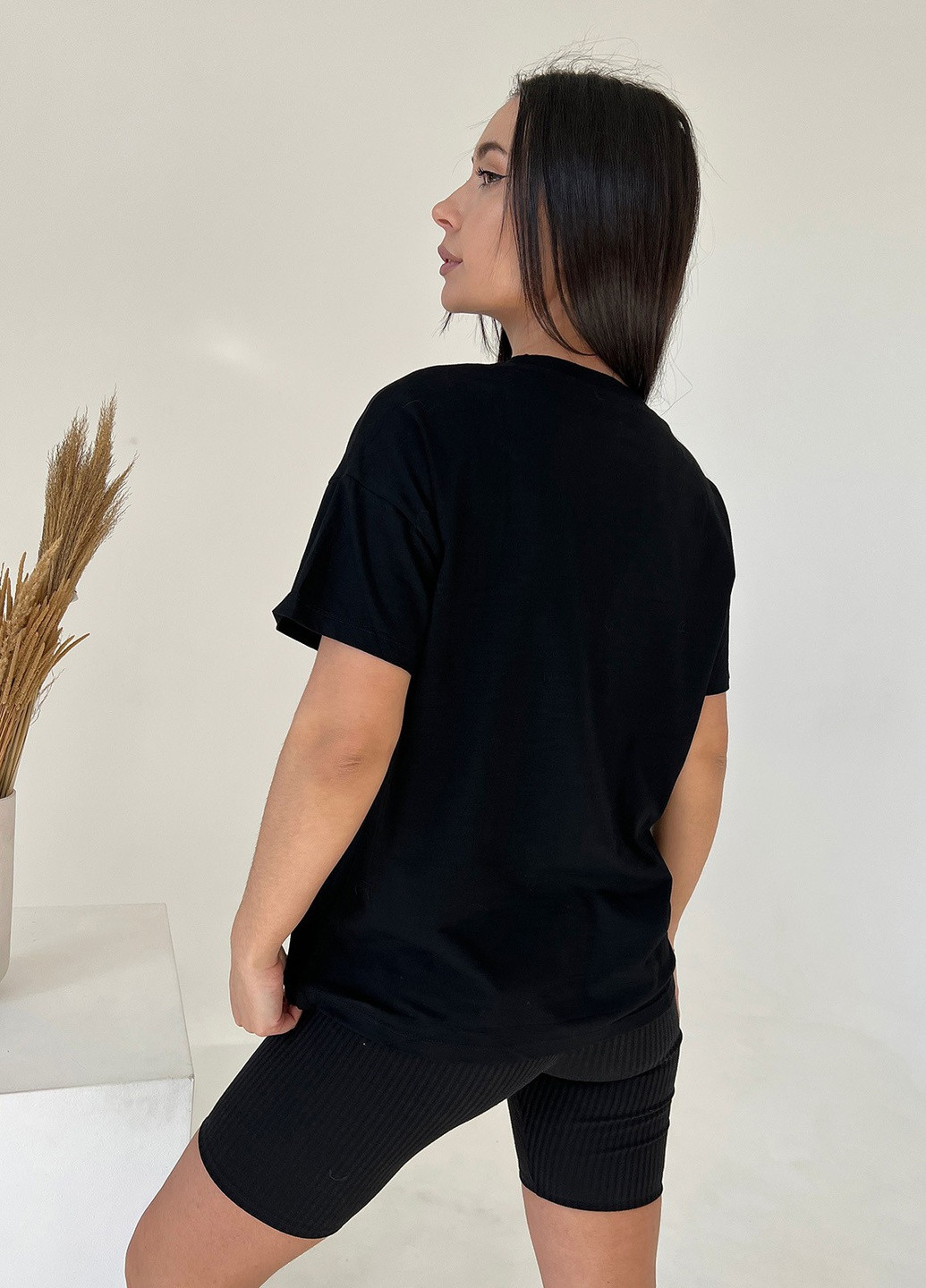 Чорна літня футболка жіноча з коротким рукавом ISSA PLUS WN20-454