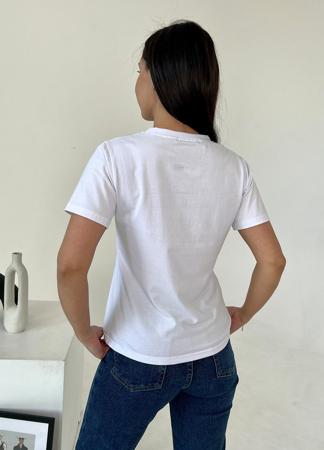 Белая летняя футболка женская с коротким рукавом ISSA PLUS WN20-463