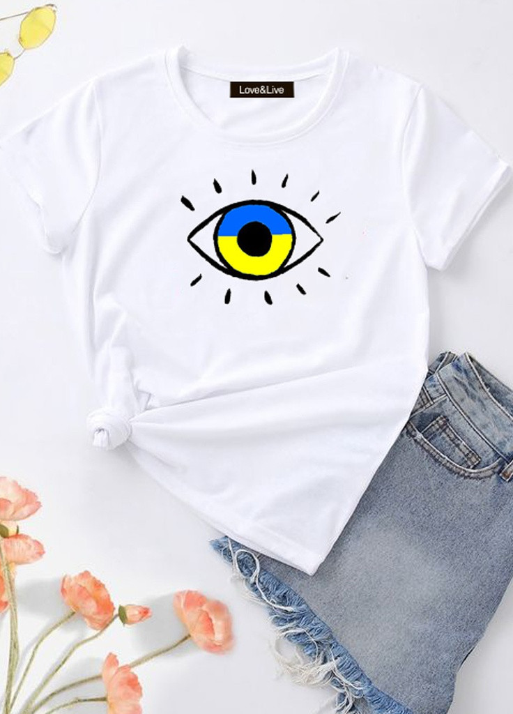 Біла демісезон футболка жіноча біла blue-yellow eye Love&Live