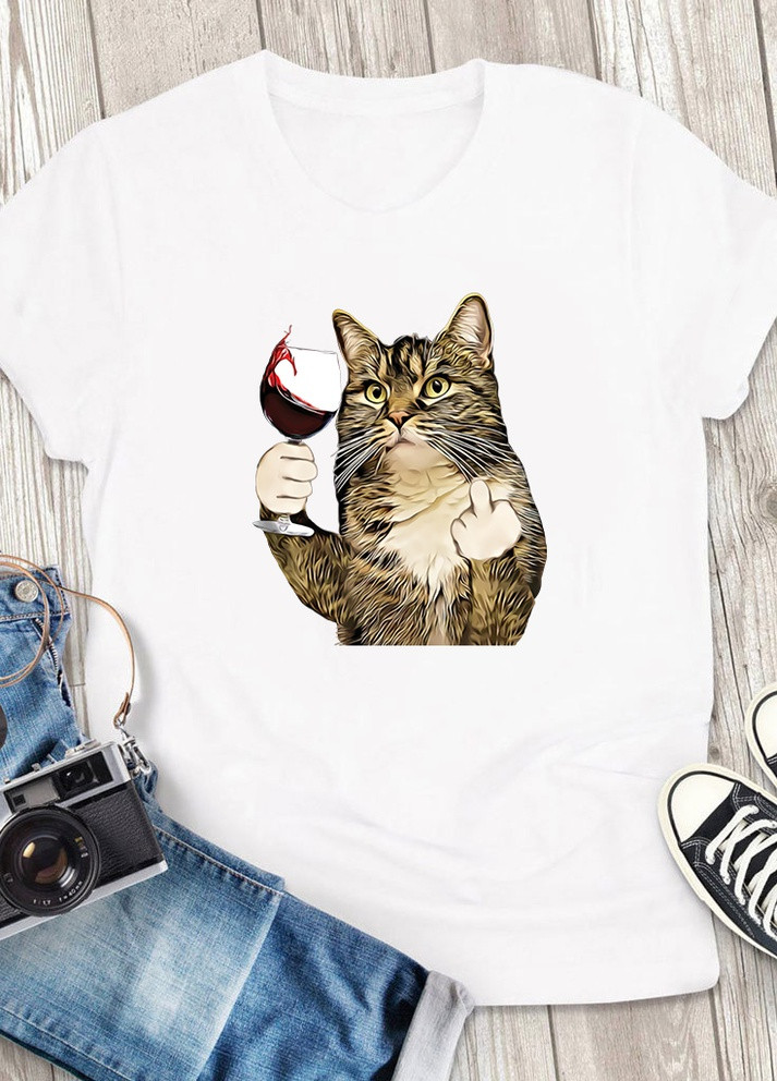 Белая демисезон футболка женская белая cheeky cat Love&Live