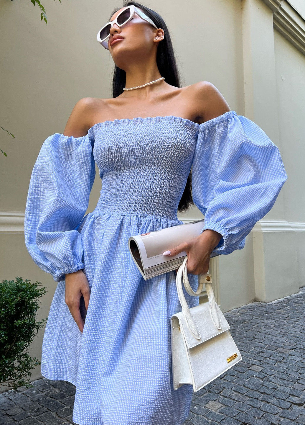 Блакитна повсякденний міні-сукня із завищеною талією Jadone Fashion однотонна