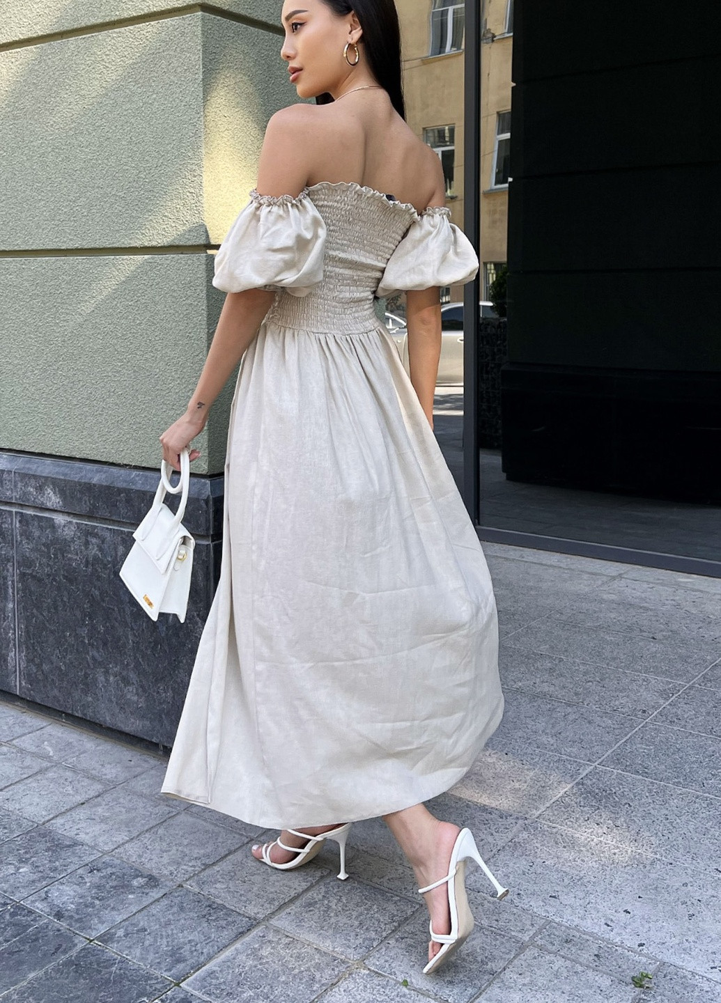 Бирюзовое повседневный летнее платье из льна Jadone Fashion однотонное