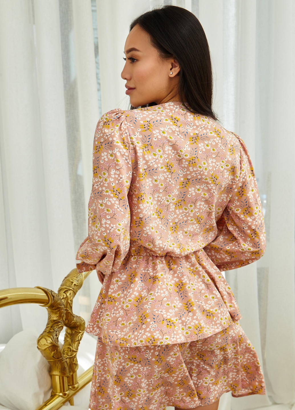 Малинова повсякденний міні сукня на запах Jadone Fashion з квітковим принтом