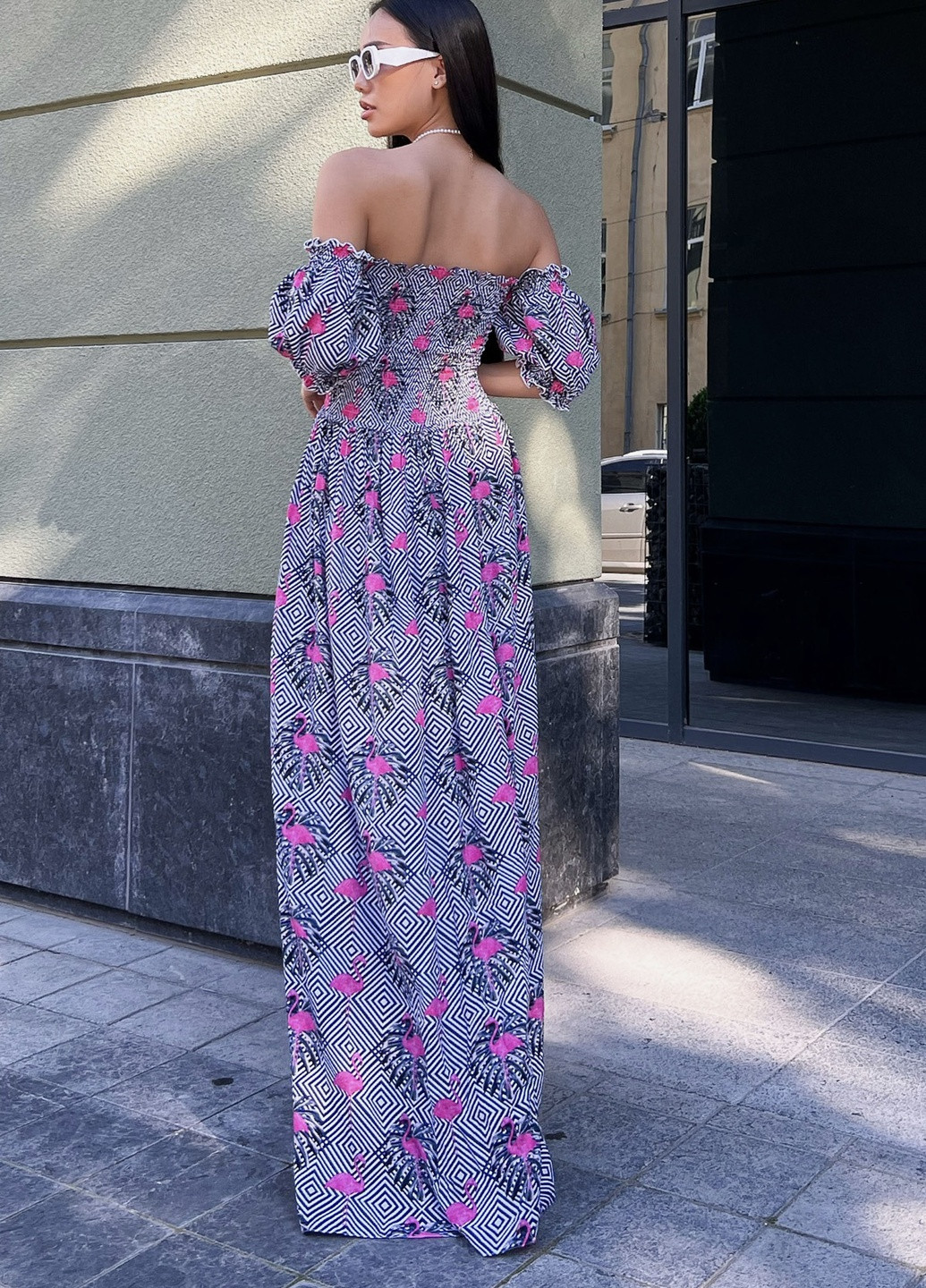 Синее повседневный эффектное летнее платье Jadone Fashion фламинго