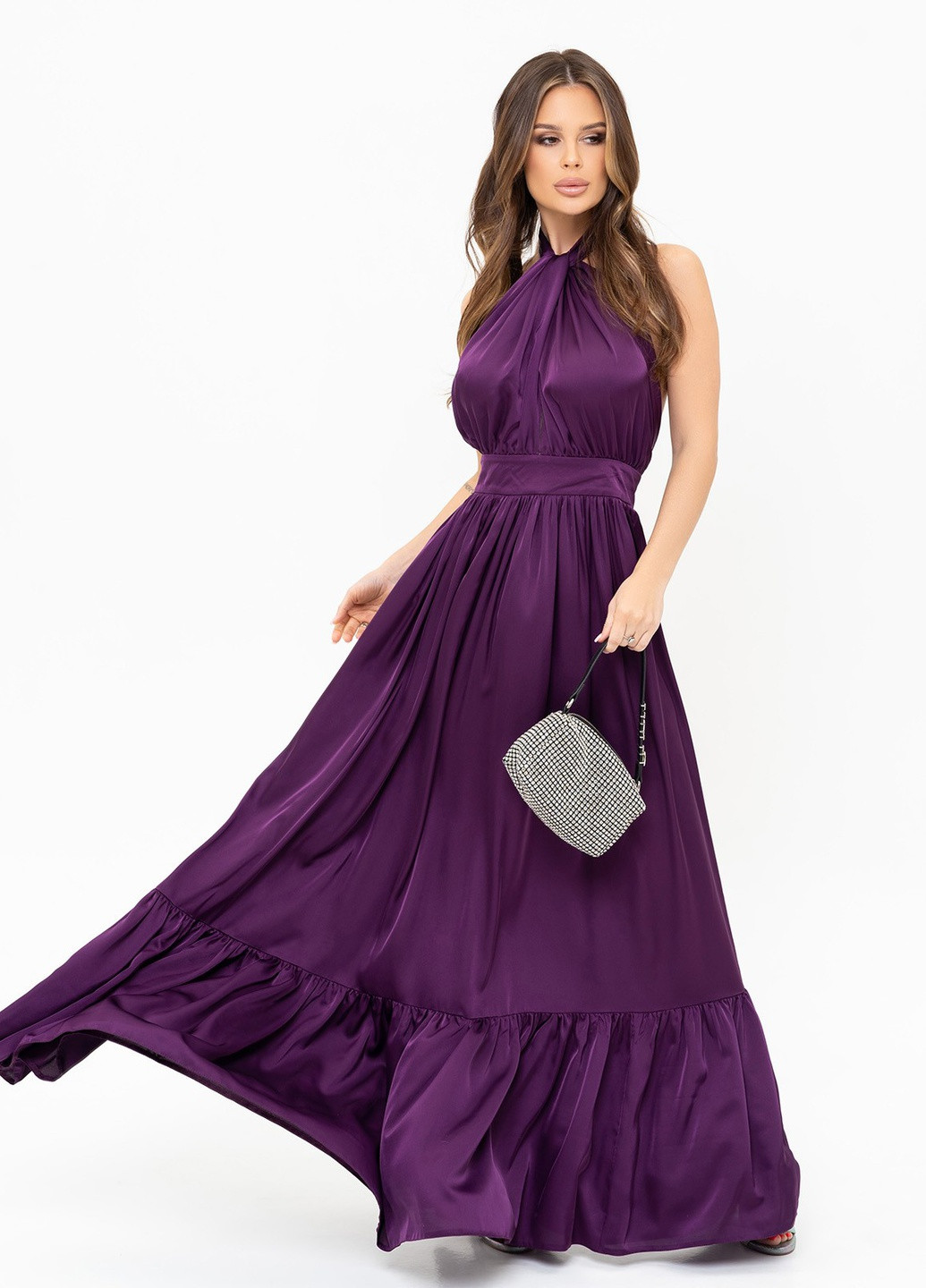 Фиолетовое повседневный платье женское с открытой спиной ISSA PLUS однотонное