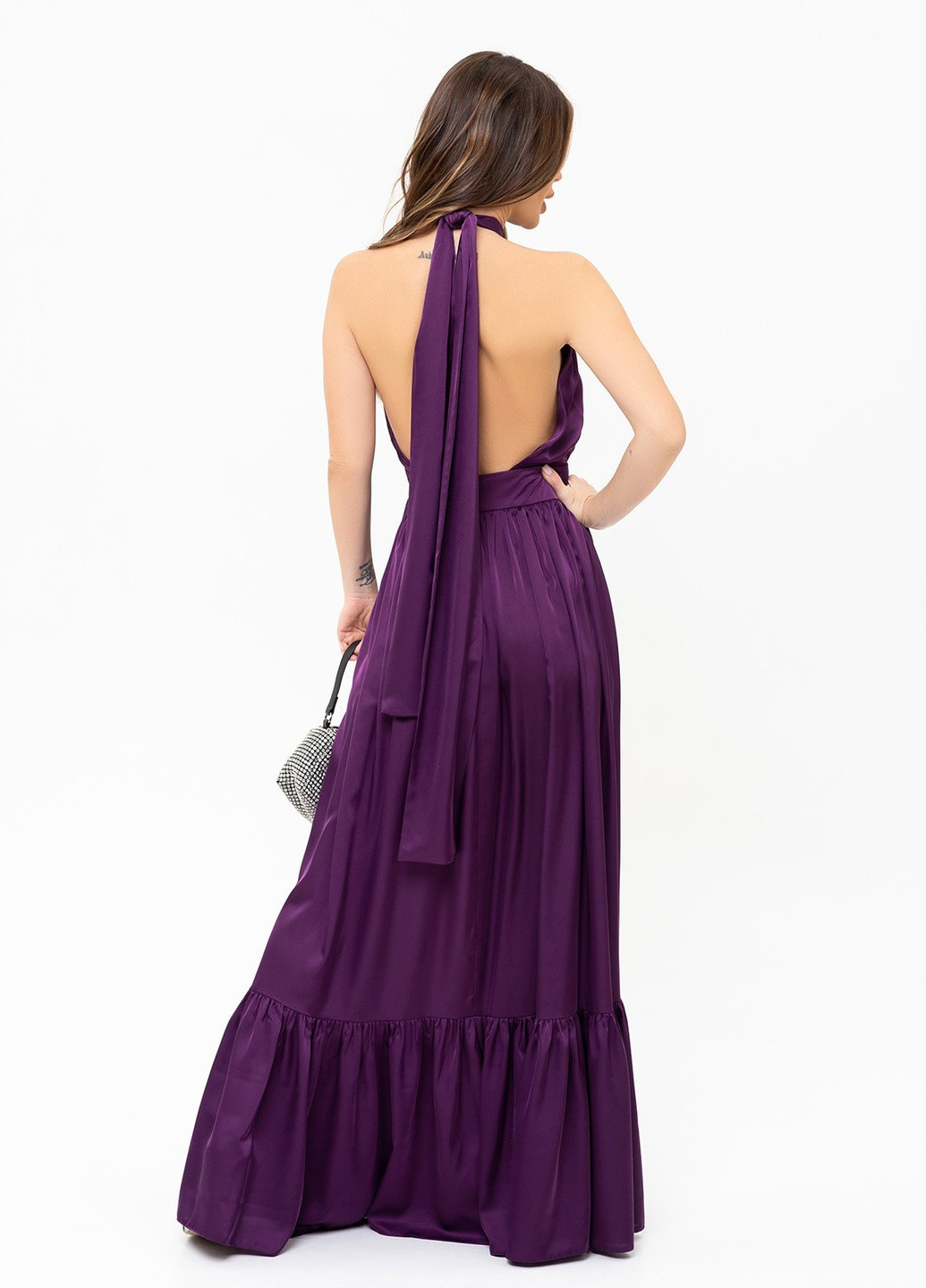 Фиолетовое повседневный платье женское с открытой спиной ISSA PLUS однотонное