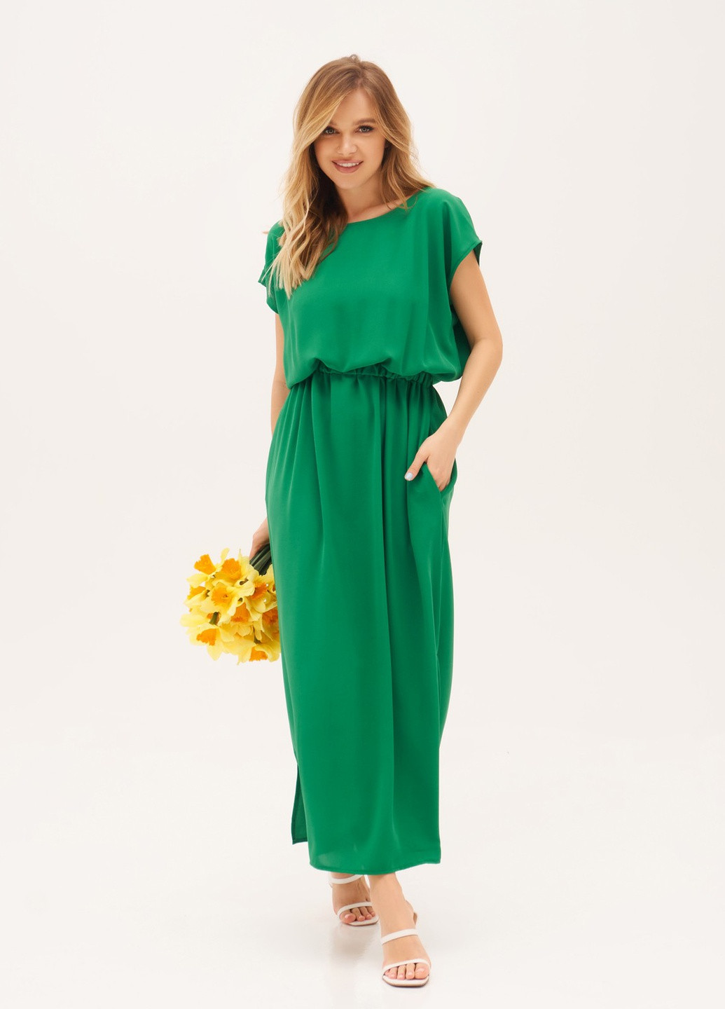 Зелена повсякденний сукня жіноча з відкритою спиною ISSA PLUS однотонна