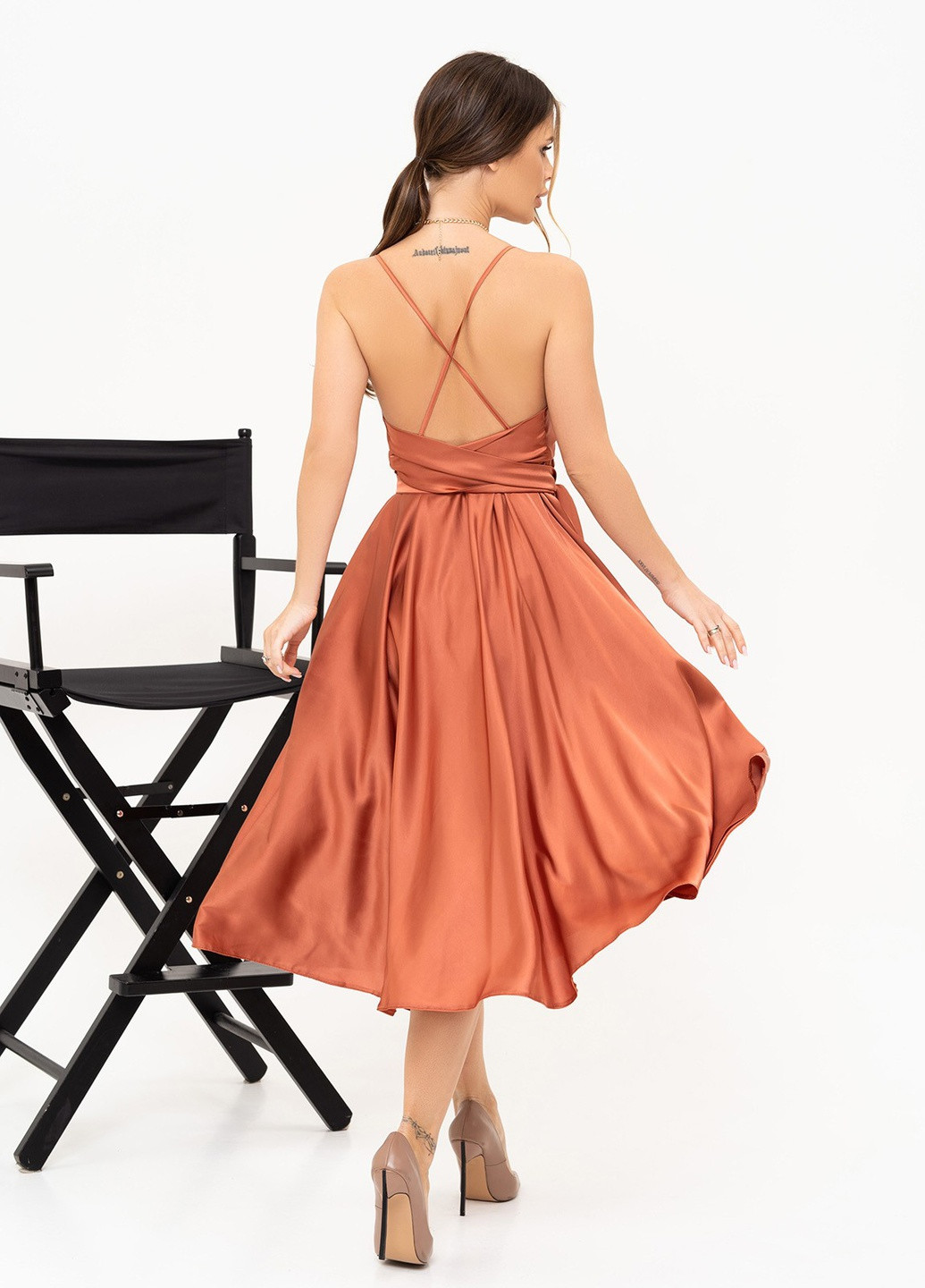 Теракотова повсякденний сукня жіноча з відкритою спиною ISSA PLUS однотонна