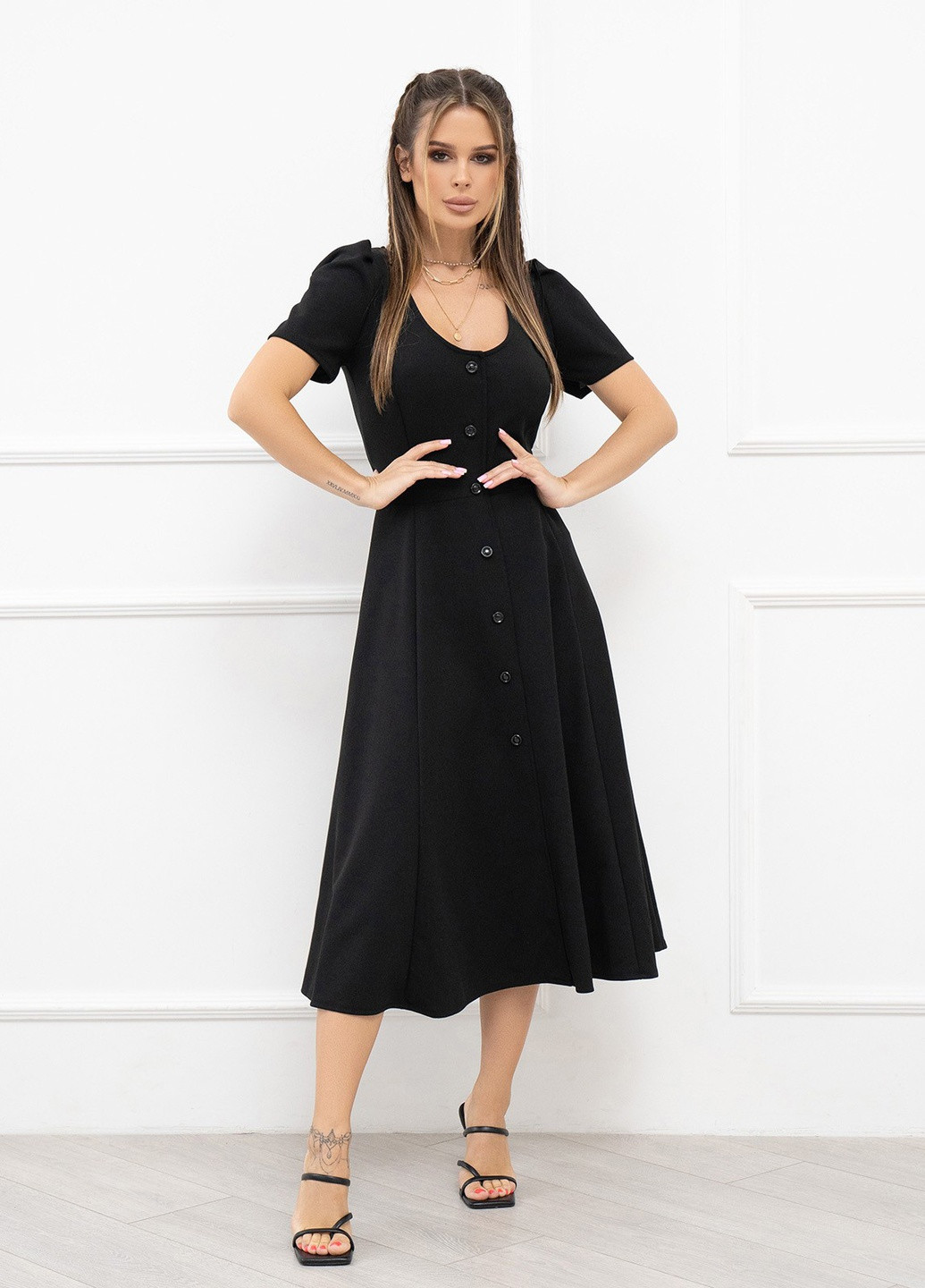 Чорна повсякденний сукня жіноча кльош ISSA PLUS однотонна