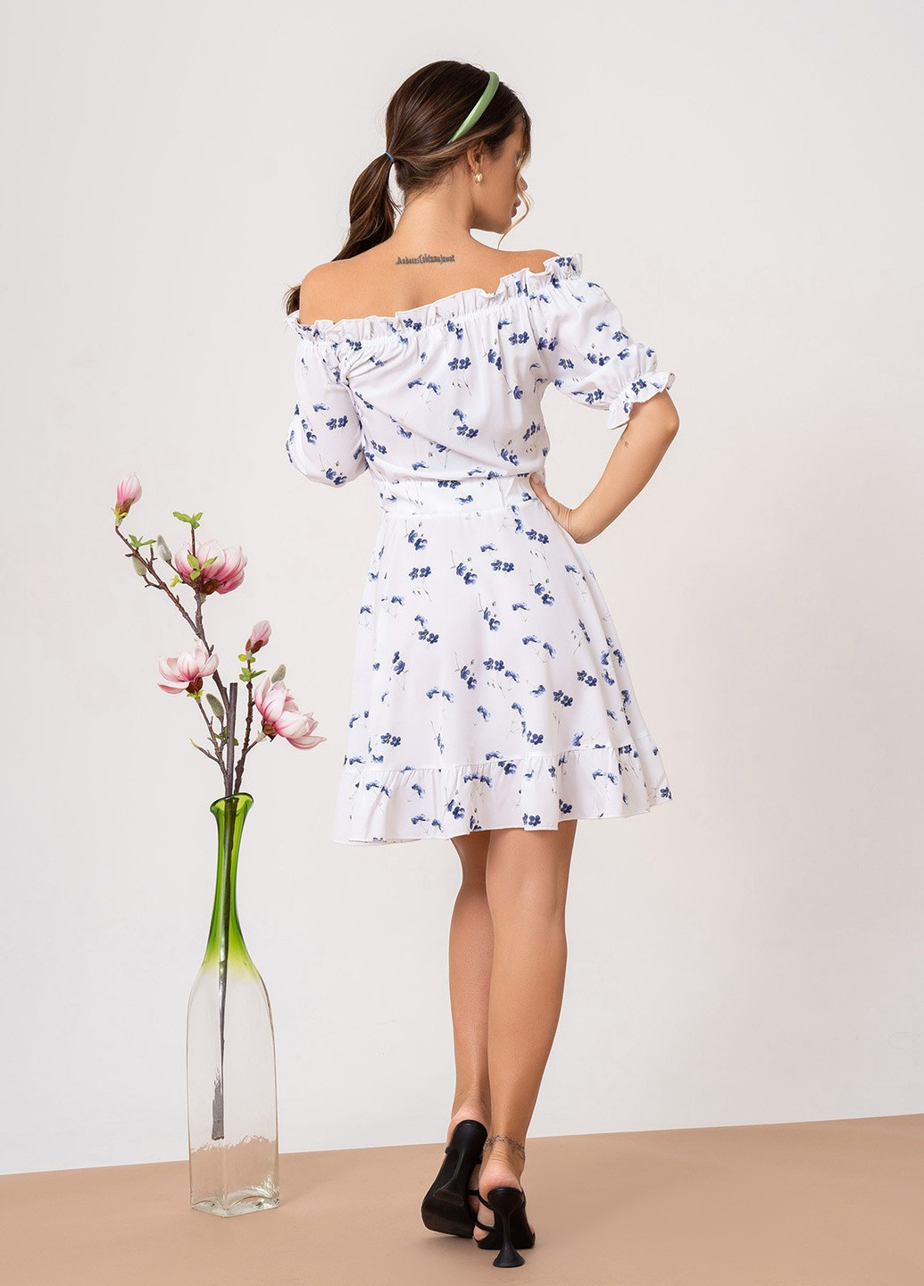 Комбінована повсякденний сукня жіноча кльош ISSA PLUS з квітковим принтом