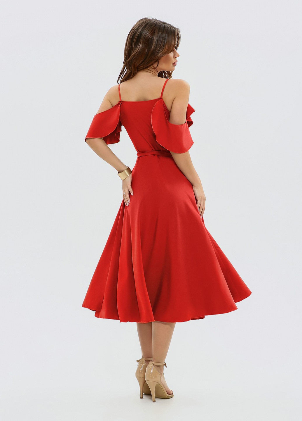 Красное повседневный платье женское на запах ISSA PLUS однотонное