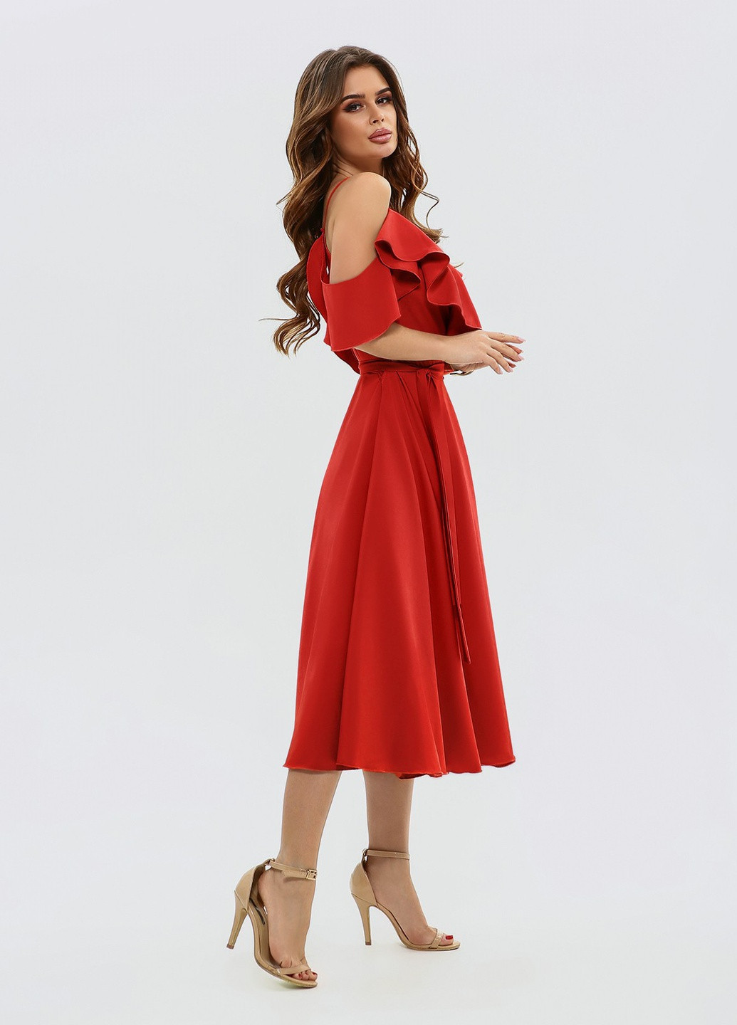 Червона повсякденний сукня жіноча на запах ISSA PLUS однотонна