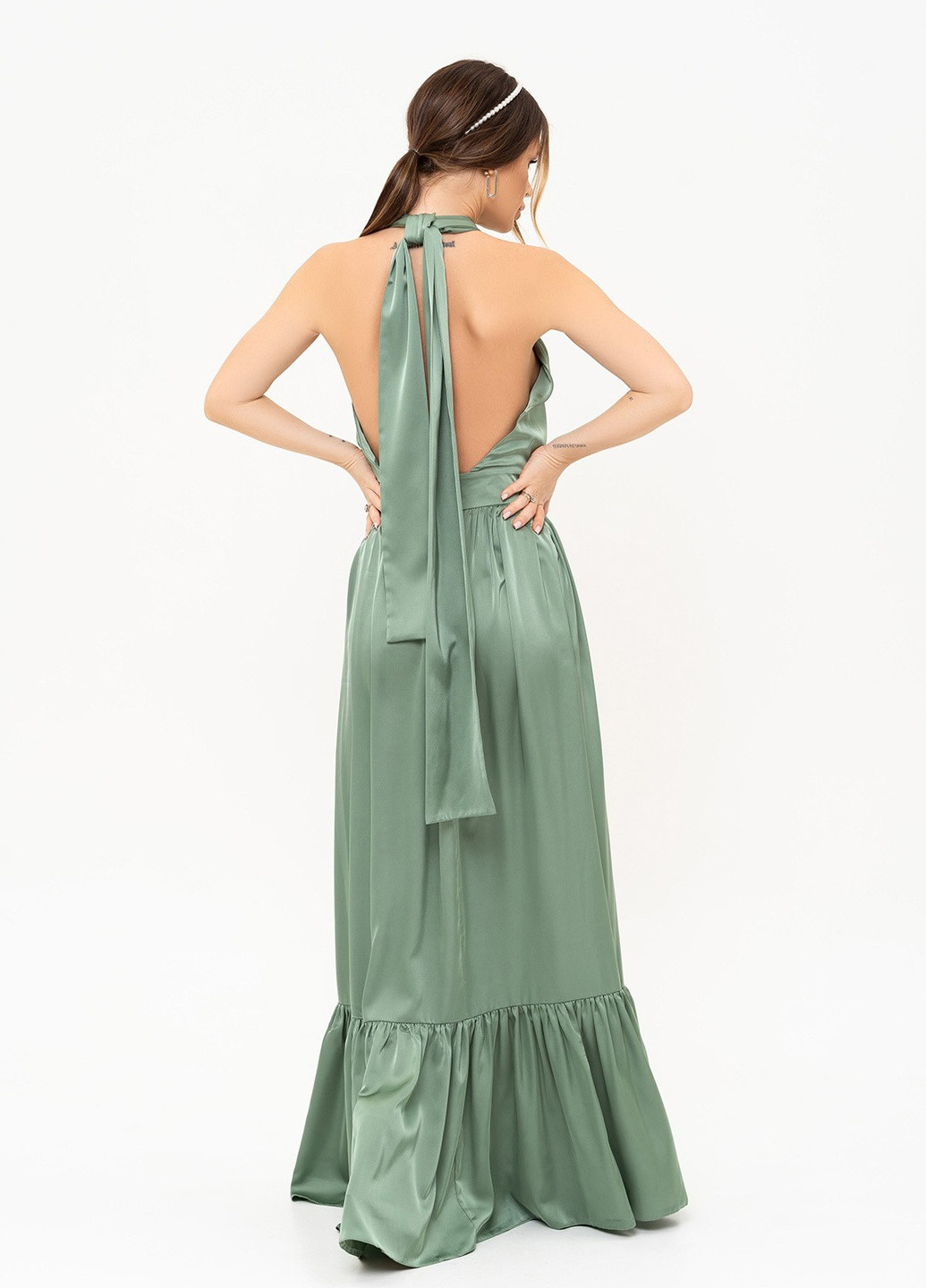 Оливкова повсякденний сукня жіноча з відкритою спиною ISSA PLUS однотонна