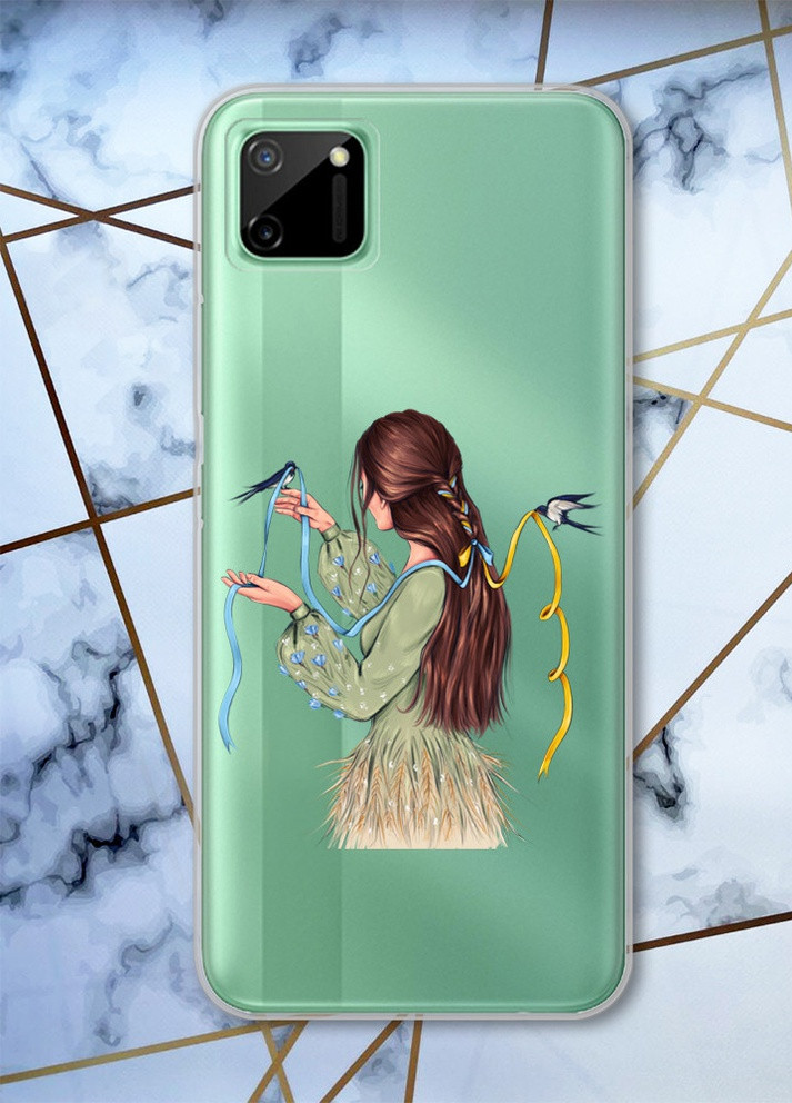 Прозрачный чехол на Realme C11 патриотический дизайн Девушка с ласточками принт 16 Creative (258627245)