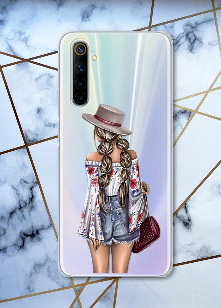 Прозрачный чехол на Realme 6 рельефный дизайн Девушка в шляпке принт 8 Creative (258627226)