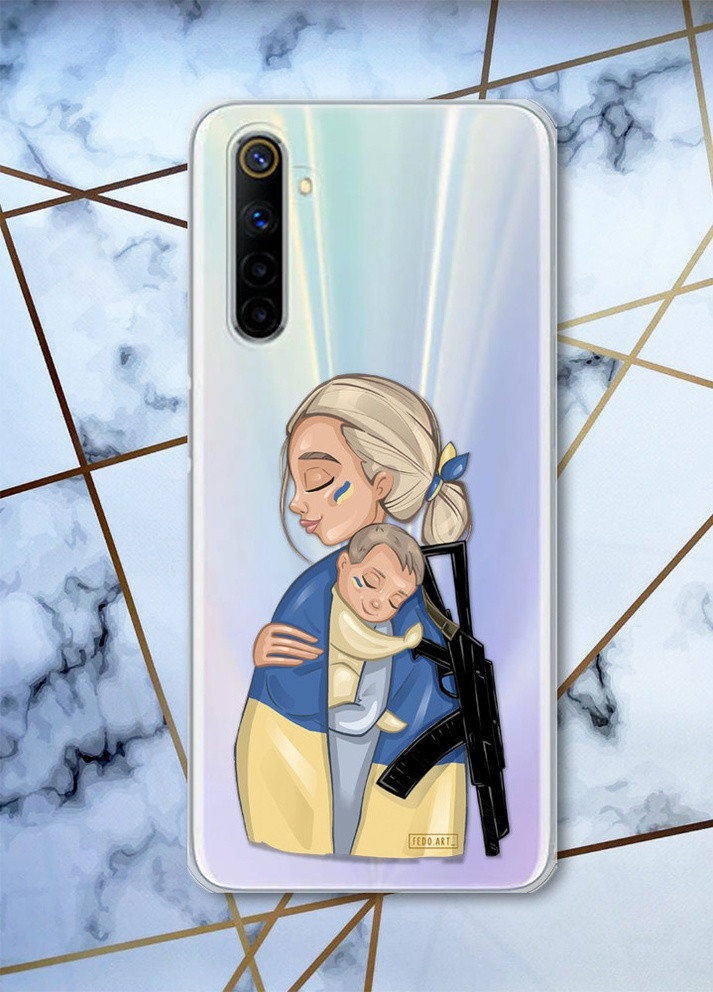 Прозрачный чехол на Realme 6 патриотический дизайн Девушка с автоматом принт 21 Creative (258627442)