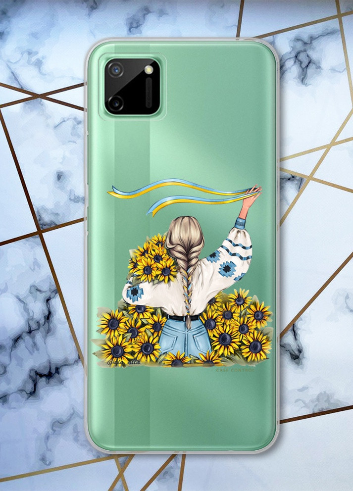 Прозрачный чехол на Realme C11 патриотический дизайн Девушка с лентой принт 25 Creative (258627507)