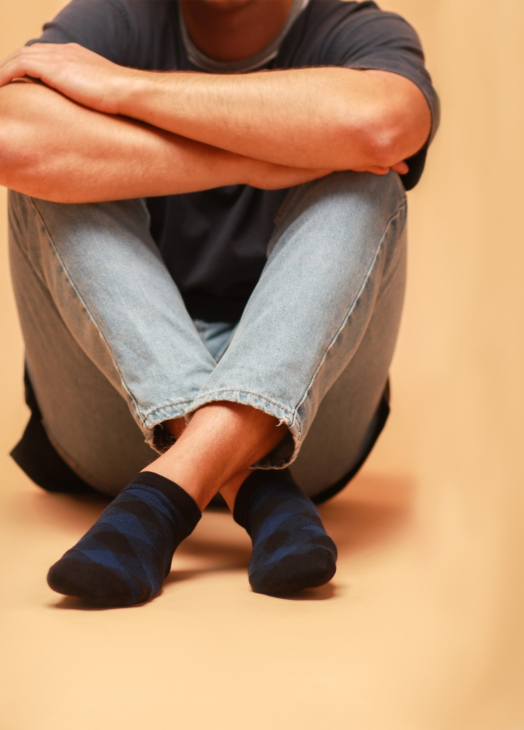 Шкарпетки з принтом ромби короткі безшовні дихаючі якісні ORGANIC cotton сині носки 39-41 men's JILL ANTONY (258630783)