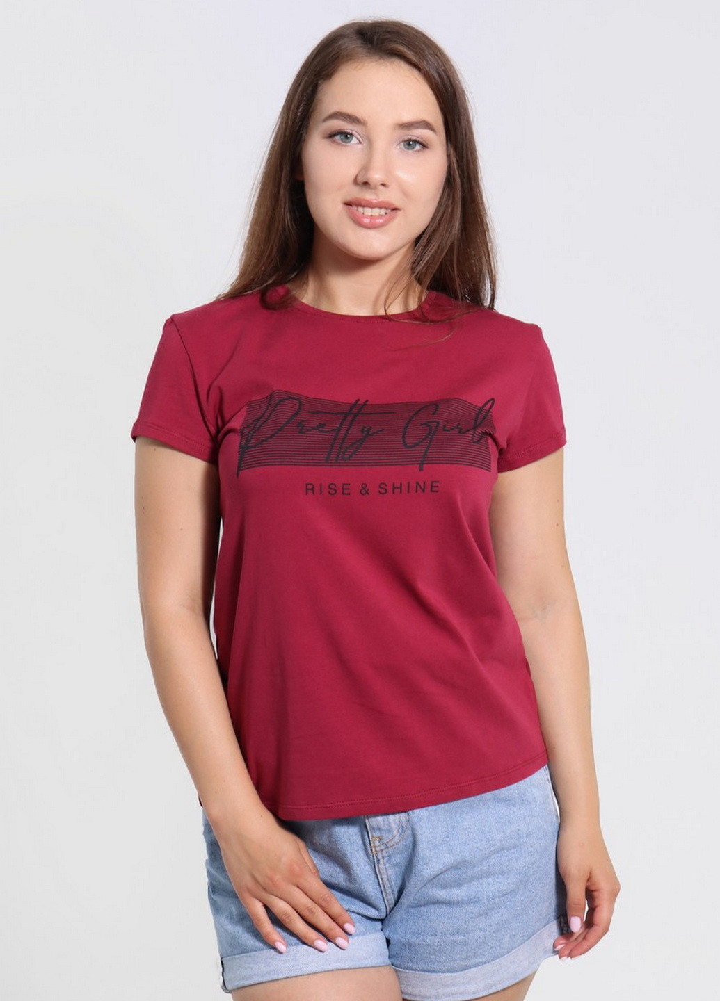 Бордовая всесезон футболка женская хлопковая с коротким рукавом NEL