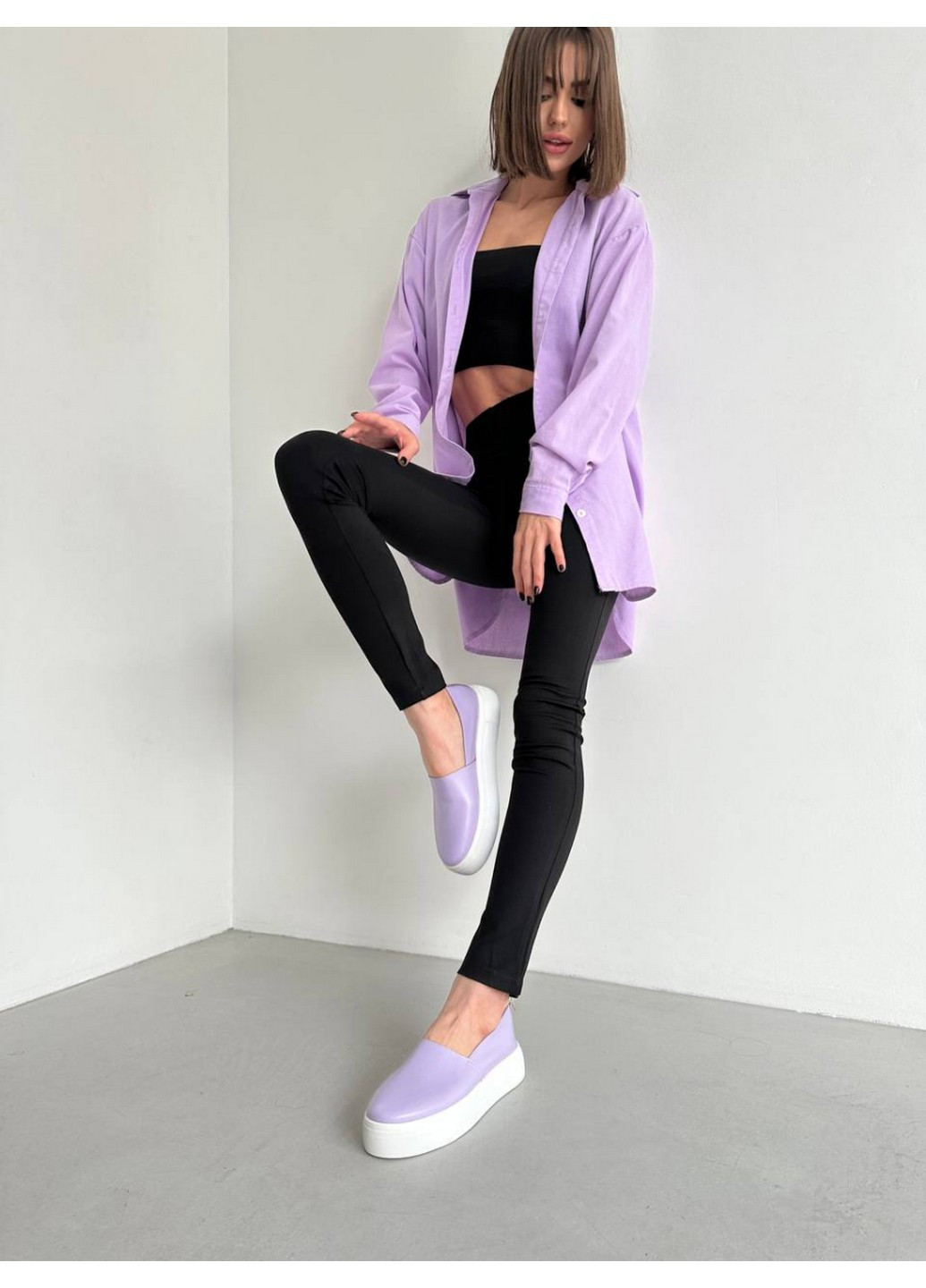 Лавандовые женские кожаные слипоны 38 VZUTIK