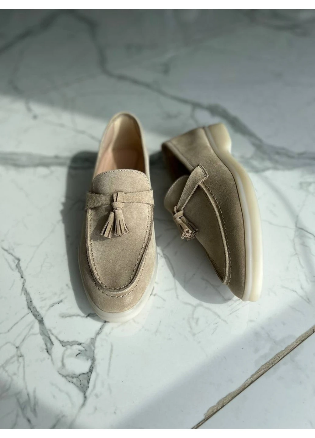VZUTIK Женские замшевые лоферы 39 бежевый з натуральная замша, украина — демисезон (258638738)