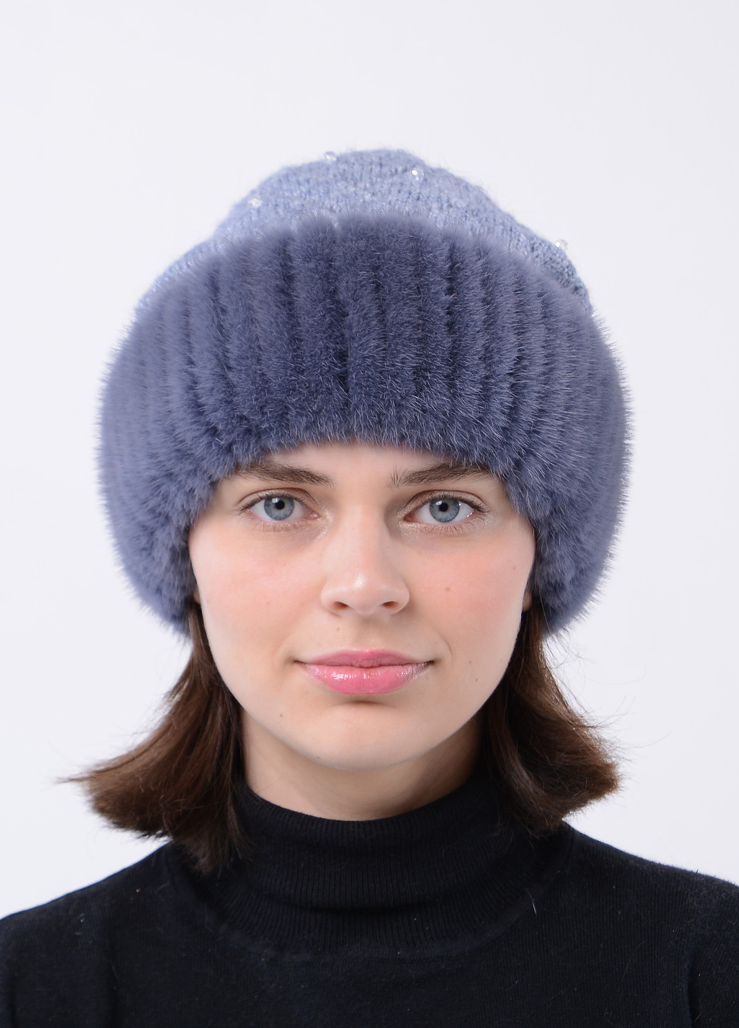 Женская вязаная норковая шапка с помпоном Меховой Стиль ажур (258653054)