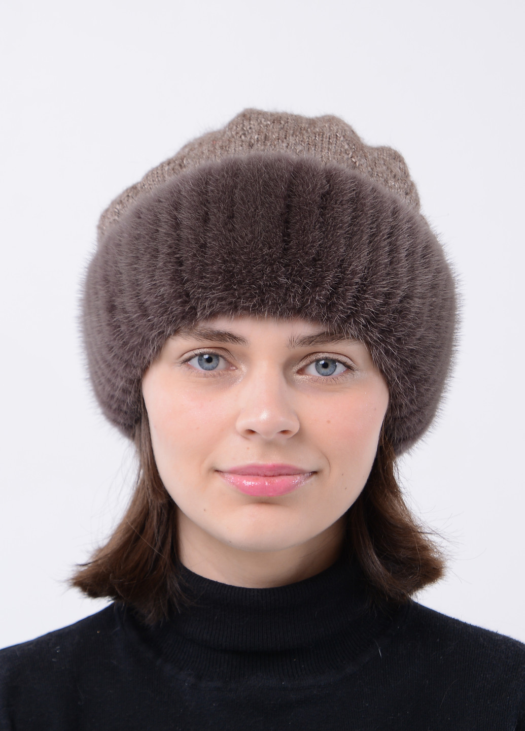 Женская вязаная норковая шапка с помпоном Меховой Стиль ажур (258653055)