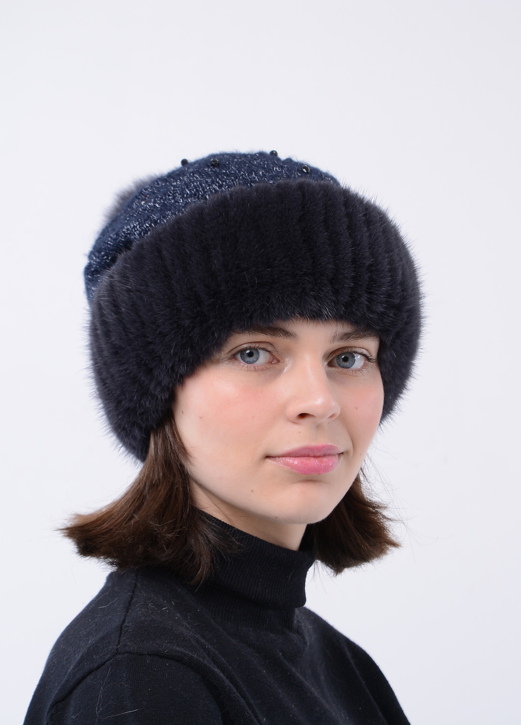 Женская вязаная норковая шапка с помпоном Меховой Стиль ажур (258653059)