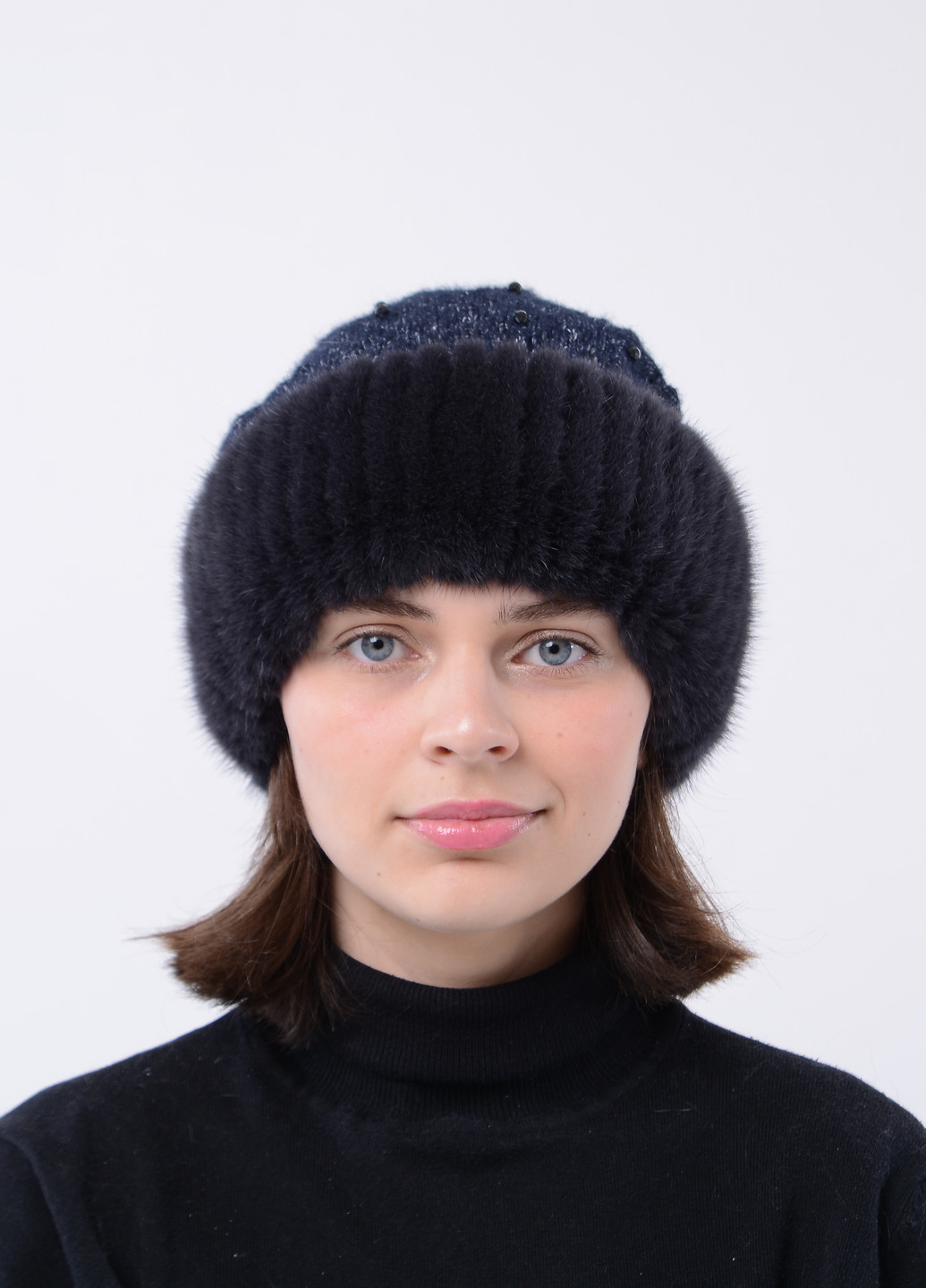 Женская вязаная норковая шапка с помпоном Меховой Стиль ажур (258653059)