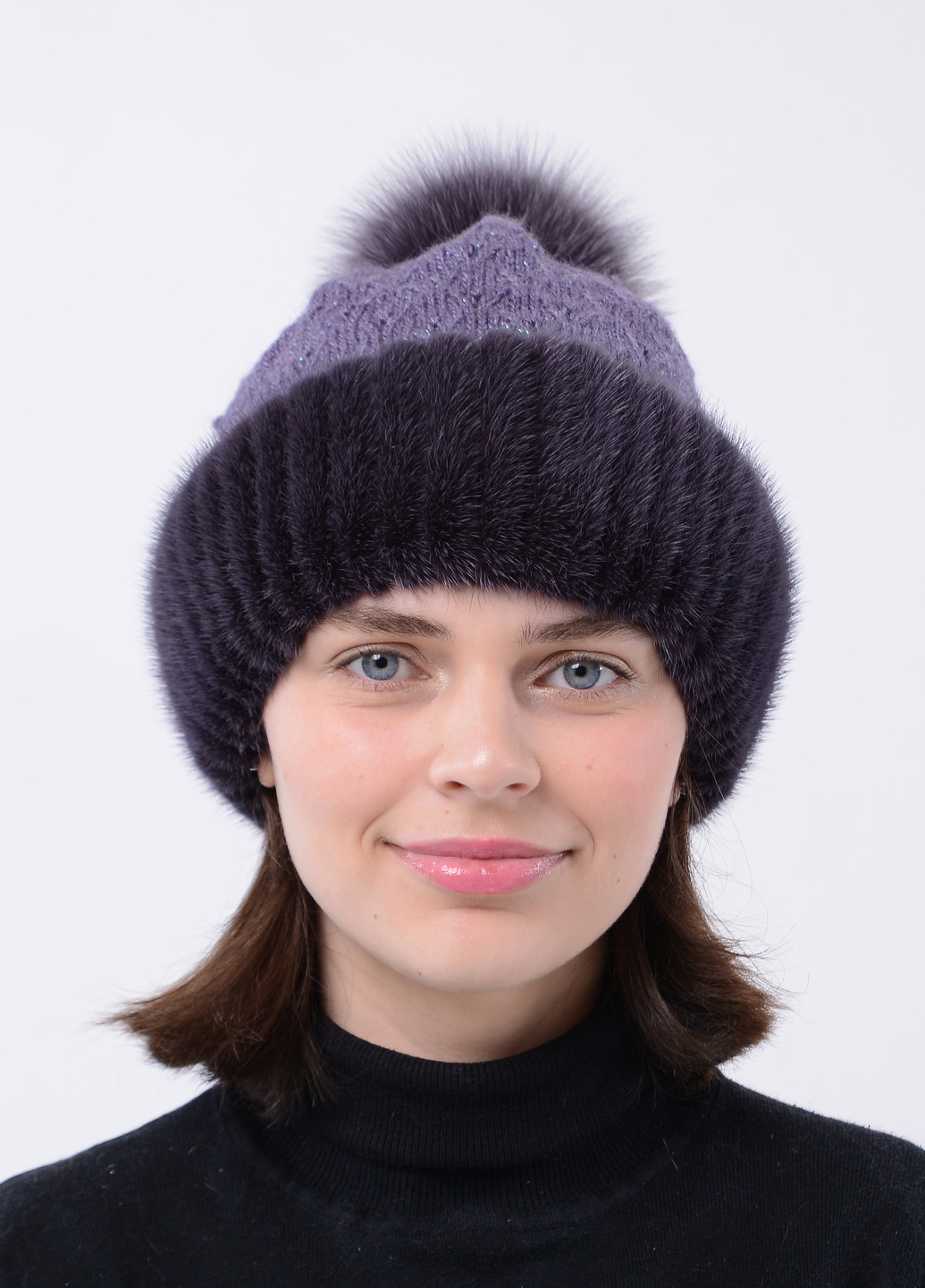 В'язана жіноча норкова шапка з помпоном Меховой Стиль Ажур (258653060)
