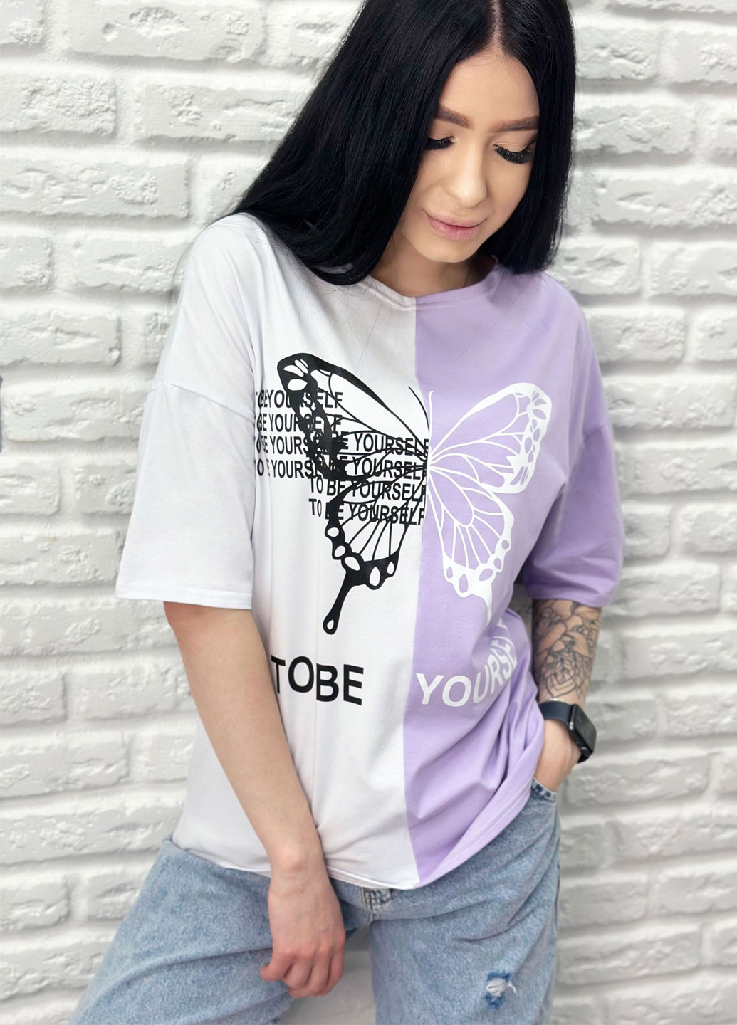 Лавандова літня літня жіноча футболка з коротким рукавом Fashion Girl Butterfly