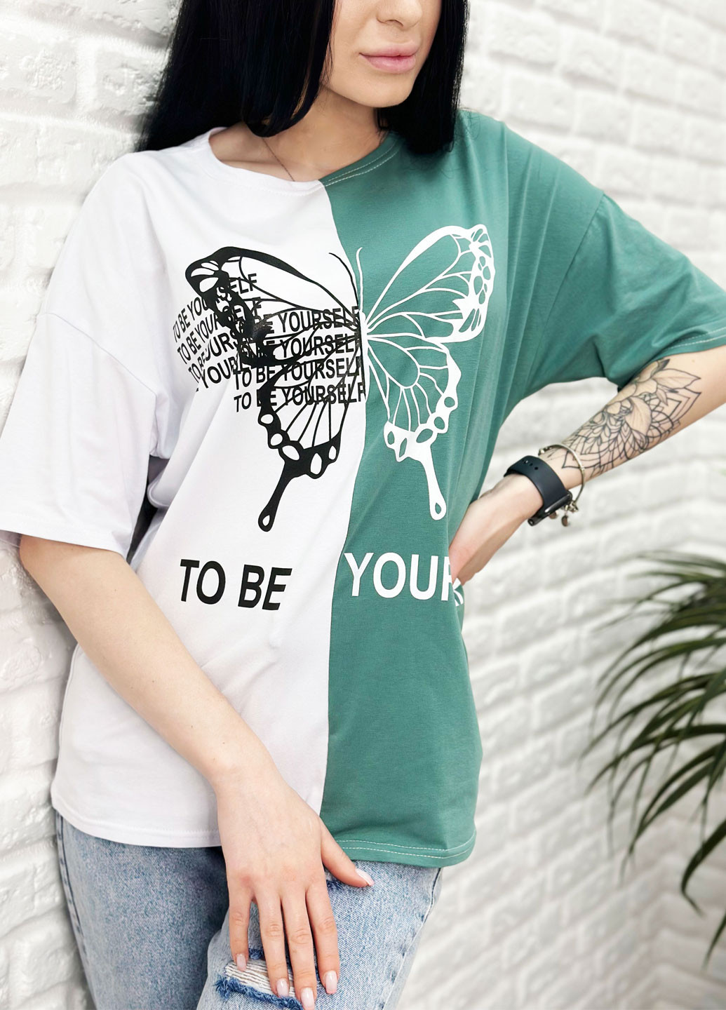 Оливковая летняя летняя женская футболка с коротким рукавом Fashion Girl Butterfly