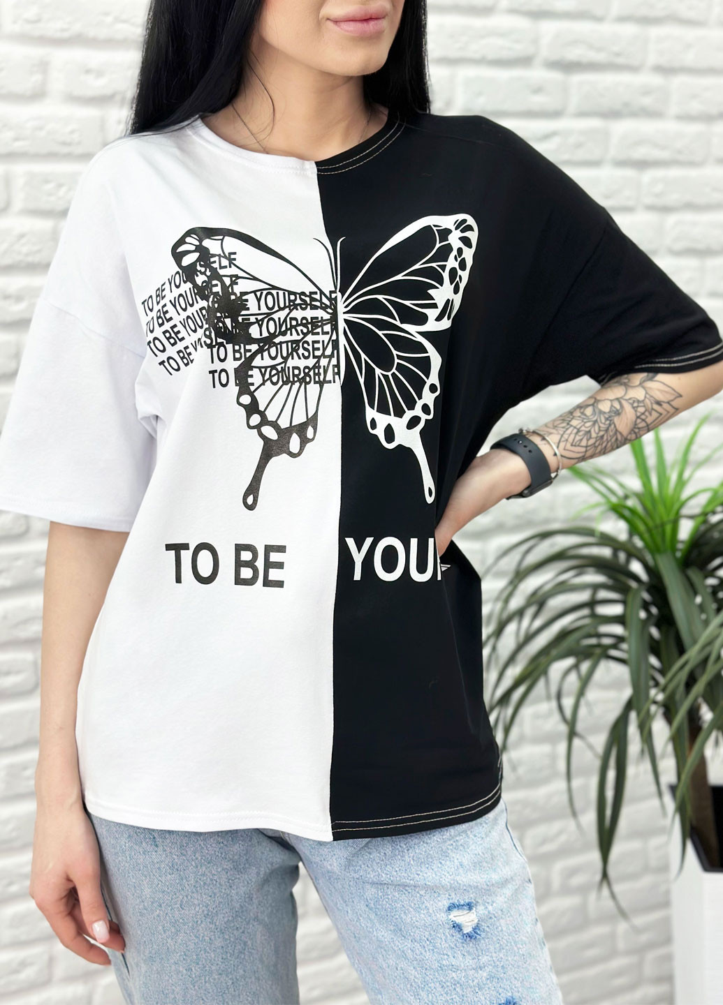 Черная летняя летняя женская футболка с коротким рукавом Fashion Girl Butterfly