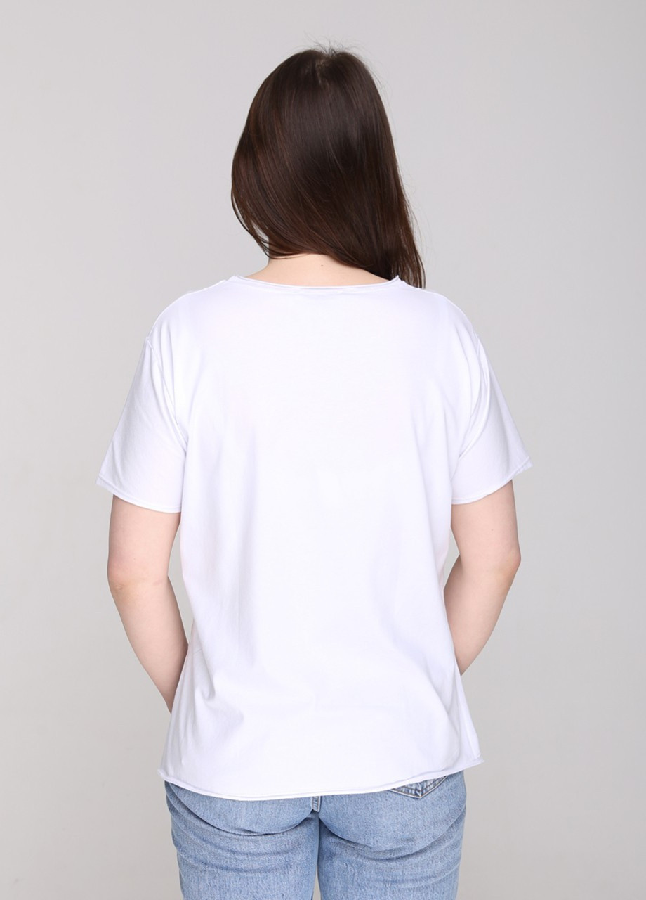 Белая всесезон футболка женская белая свободная с принтом с коротким рукавом JEANSclub Свободная