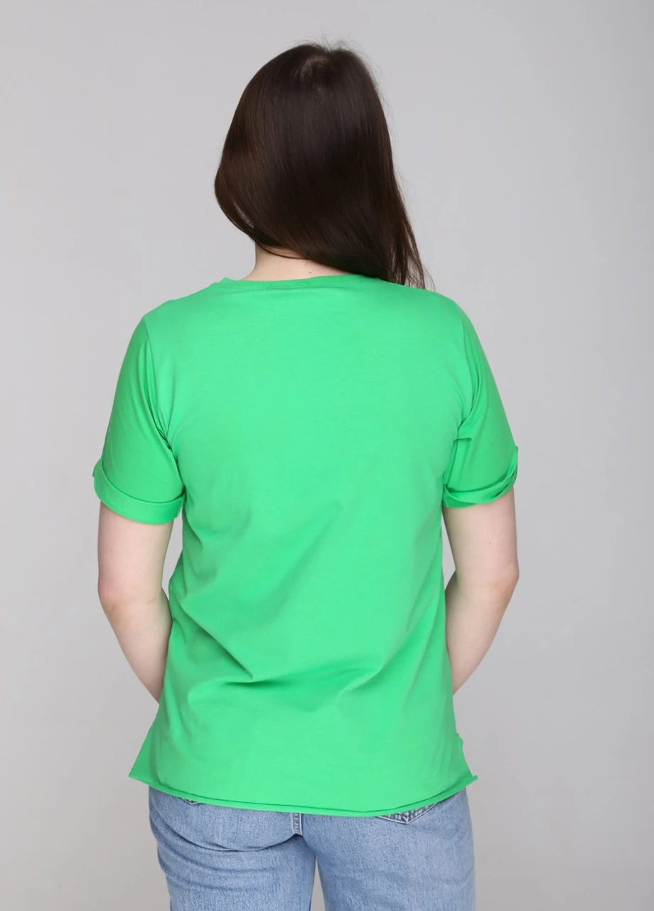 Футболка жіноча зелена пряма з написом JEANSclub Прямая - (258699628)