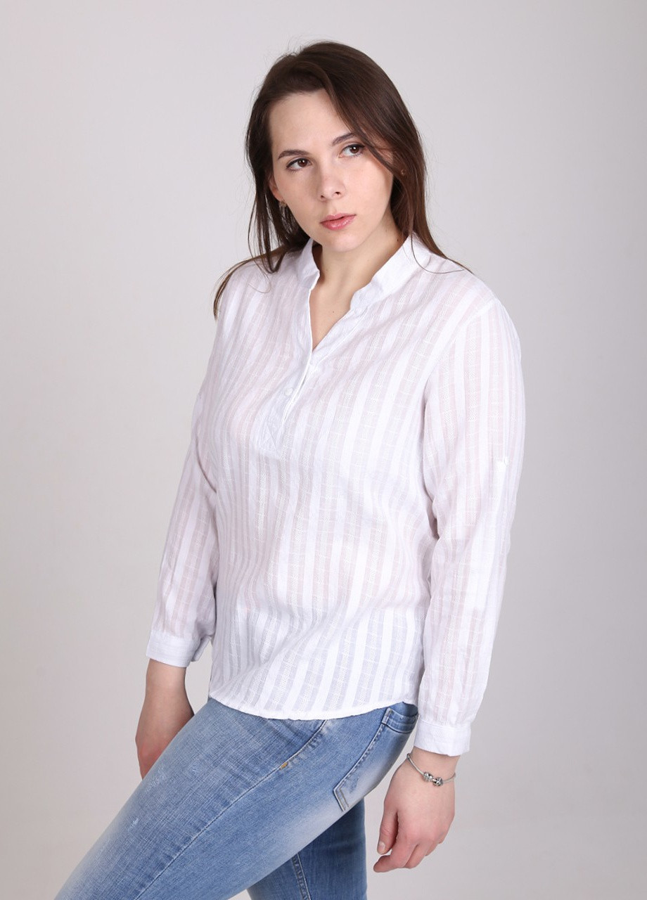 Белая повседневный рубашка с цветами JEANSclub с длинным рукавом