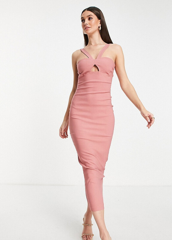 Розовое кэжуал платье с замком сзади Vesper однотонное