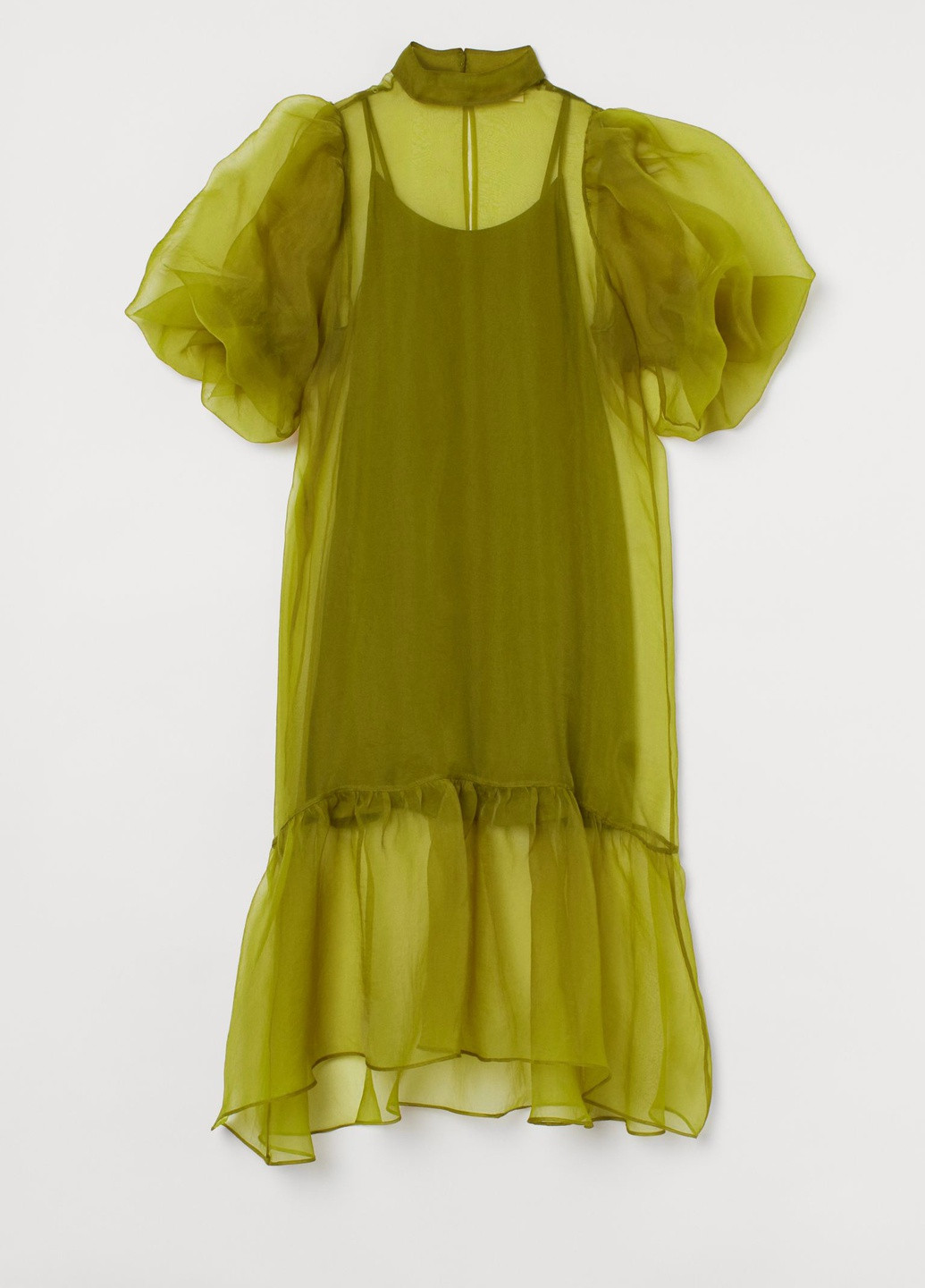 Оливковое (хаки) кэжуал полупрозрачное платье с подкладкой H&M однотонное