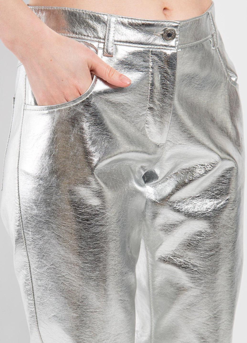 Серебристые брюки из экокожи MSGM (258685230)