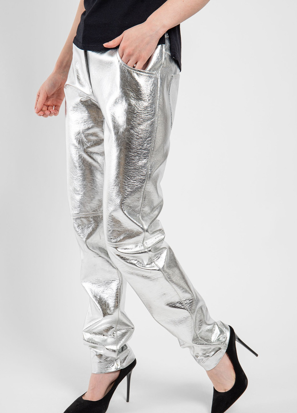 Серебристые брюки из экокожи MSGM (258685230)