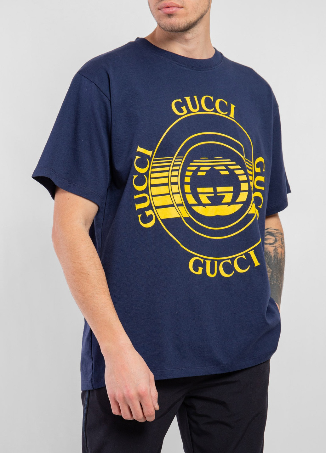 Синяя белая футболка с логотипом Gucci