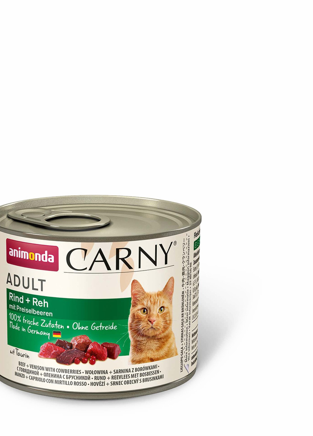 Вологий корм Carny Adult Beef + Venison with Cowberries з яловичиною, олениною та брусницею для котів, 200 г Animonda (258686304)